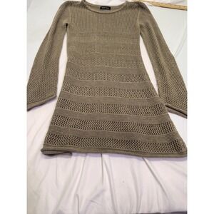 Open Knit Dress Brown Size Small Long Sleeve Boho Hippie Minimalist Stewart Brow